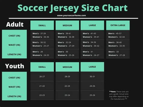 soccer jersey number size chart